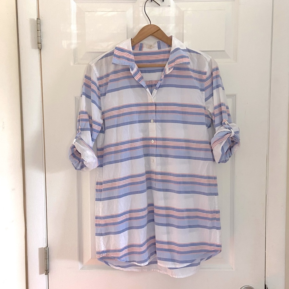 🌴 J. Crew | Striped Crinkle Cotton Poplin Top